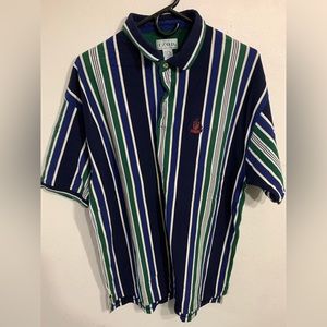 Vintage Izod Men’s Striped Blue Green White Collar Shirt Dress Sunday XL